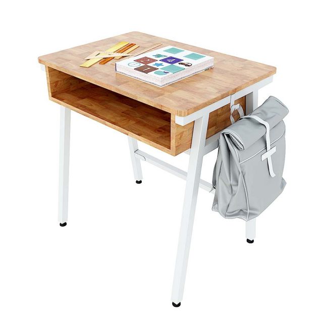 Bàn học đơn có hộc Azura 02 gỗ cao su chân sắt lắp ráp PSD013