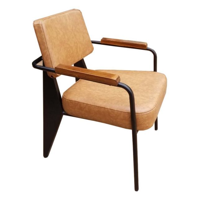 Ghế sofa đơn nệm nâu tay viền gỗ sang trọng GSD68028