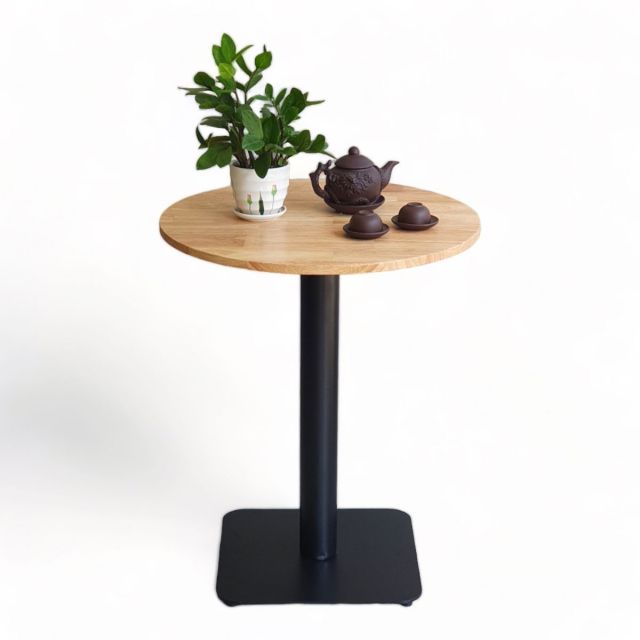 Bàn cafe tròn 60cm gỗ cao su chân sắt đế vuông CFD68077 Bàn cafe tròn 60cm gỗ cao su chân sắt đế vuông CFD68077