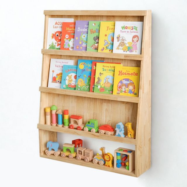 Kệ để sách mầm non gỗ cao su màu tự nhiên KGS013 Kệ để sách mầm non gỗ cao su màu tự nhiên KGS013