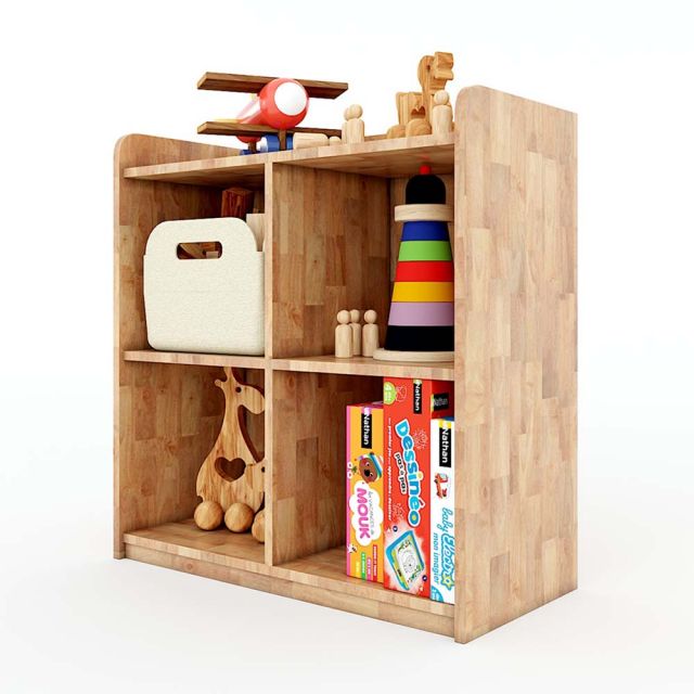 Tủ mầm non 4 ngăn có viền gỗ cao su nhiều màu KGS002 Tủ mầm non 4 ngăn có viền gỗ cao su nhiều màu KGS002