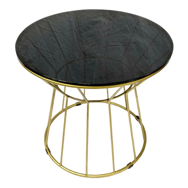 Bàn sofa tròn 60x60x55cm mặt kính đen khung vàng đồng TT68128 Bàn sofa tròn 60x60x55cm mặt kính đen khung vàng đồng TT68128