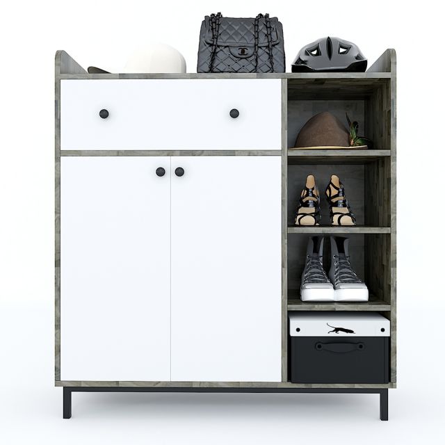Tủ giày kết hợp kệ để đồ gỗ cao su chân sắt 100x35x110cm KG68032