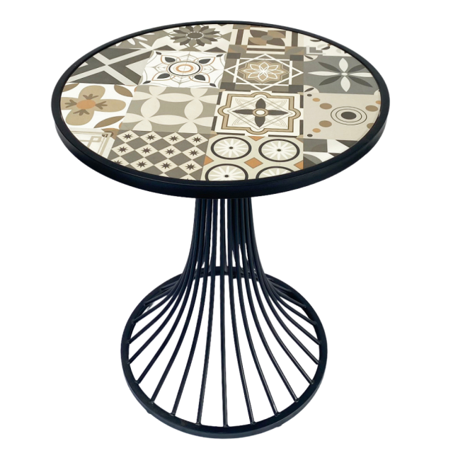 Bàn cafe tròn mặt bàn gạch men chân sơn tĩnh điện CFD68087