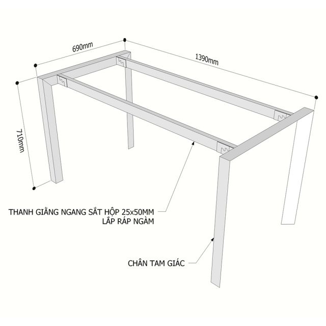 Kích thước Chân bàn sắt lắp ráp
