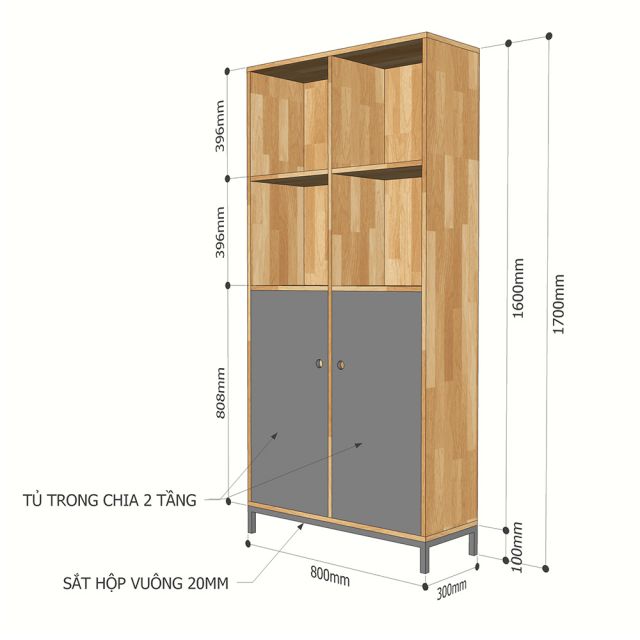 Tủ kệ sách đơn giản gỗ cao su đế chân sắt 80x30x170(cm) KS68113