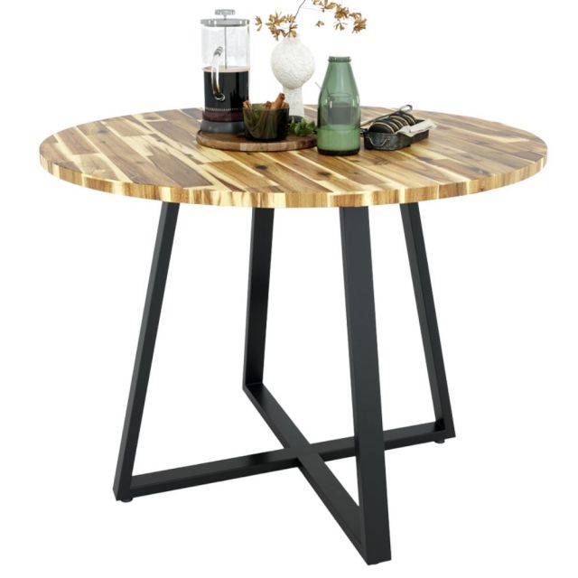 Bàn ăn tròn 100cm Atlas mặt gỗ tràm chân sắt BA68046 Bàn ăn tròn 100cm Atlas mặt gỗ tràm chân sắt BA68046