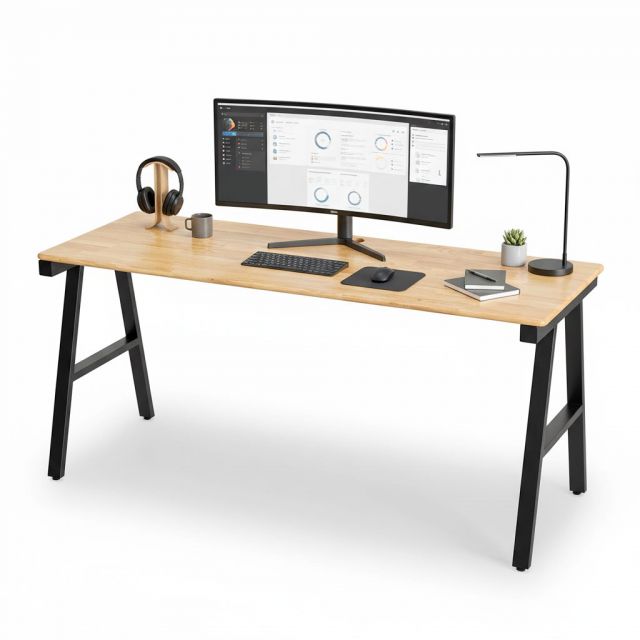 Bàn làm việc 160x60cm gỗ cao su chân sắt Kconcept HBKC023