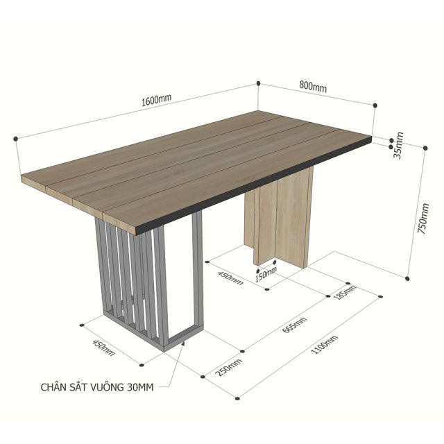 Bàn ăn Phelim chân sắt mặt gỗ thông BA68064