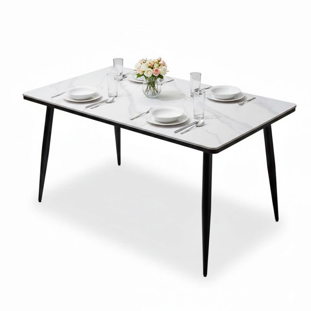 Bàn ăn 1m4 mặt đá chân sắt côn BA68056