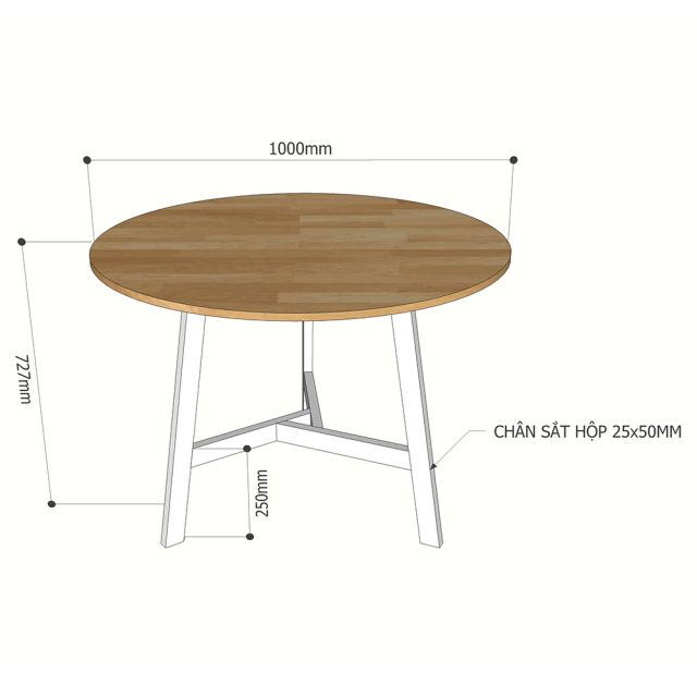 kích thước bàn ăn tròn 1m mặt gỗ chân sắt