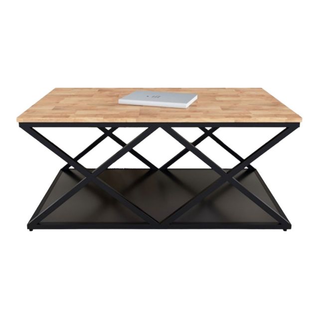 Bàn sofa 2 tầng 100x60x45cm khung sắt X gỗ cao su TT68149 Bàn sofa 2 tầng 100x60x45cm khung sắt X gỗ cao su TT68149