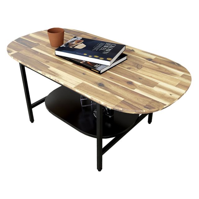 Bàn sofa Oval 120x60x60cm 2 tầng khung sắt mặt gỗ tràm TT68157 Bàn sofa Oval 120x60x60cm 2 tầng khung sắt mặt gỗ tràm TT68157