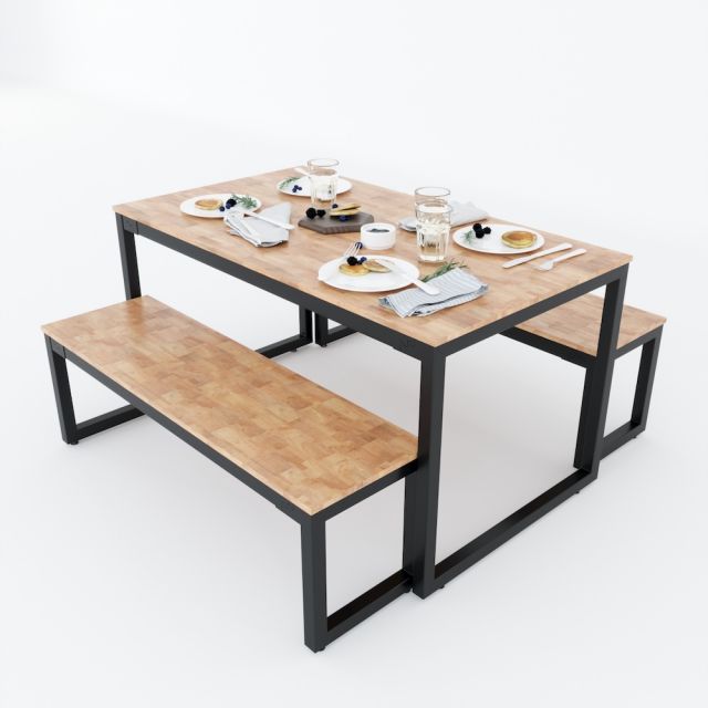 Bộ Bàn ăn gỗ cao su và 2 ghế băng dài CBBA036