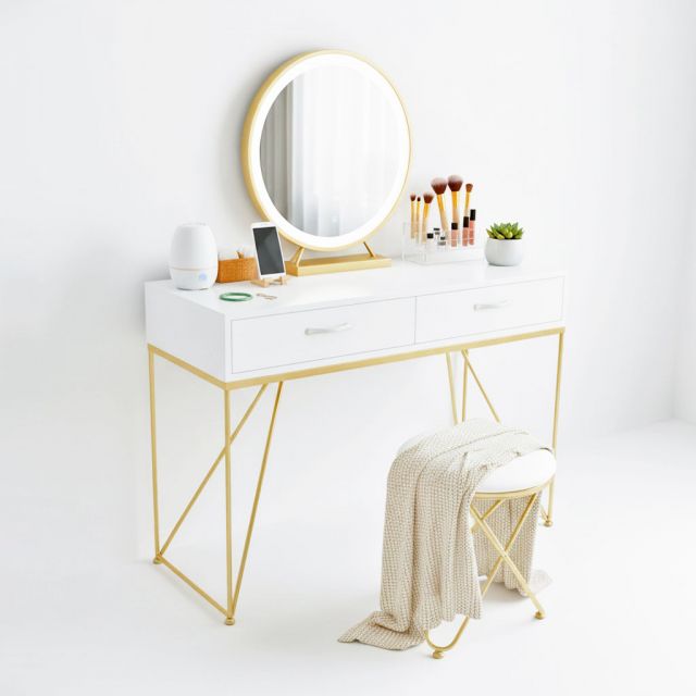 Bộ bàn ghế trang điểm khung vàng đồng BTD68053