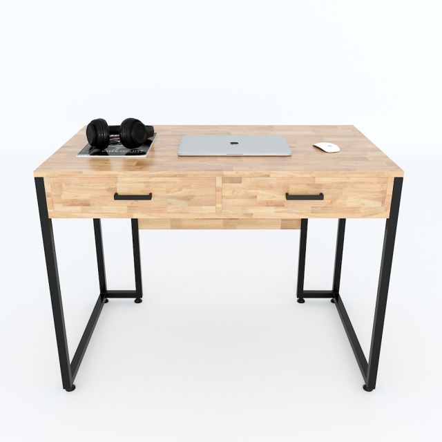 Bàn làm việc 2 ngăn kéo có tấm chắn gỗ cao su BD68076