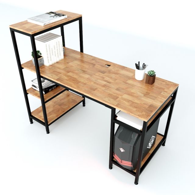 Bàn vi tính kết hợp kệ khung sắt gỗ cao su COD68050 Bàn vi tính kết hợp kệ khung sắt gỗ cao su COD68050