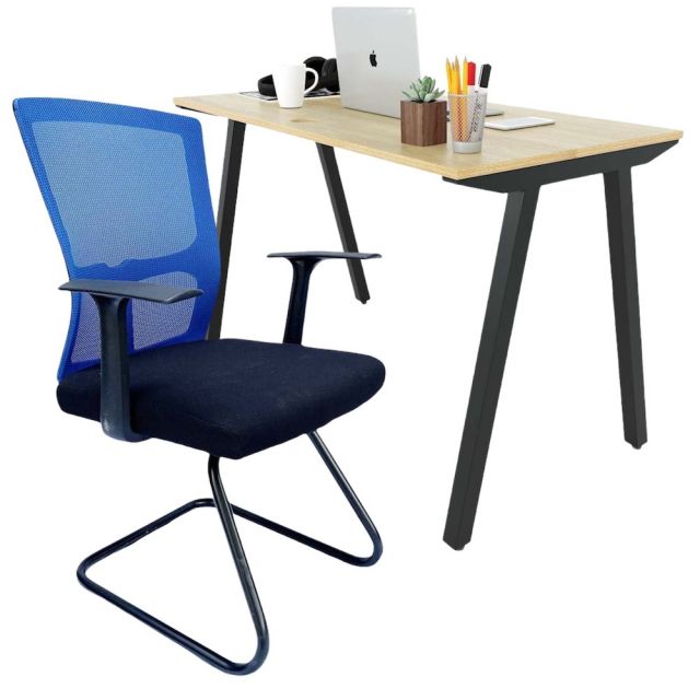 Combo bàn làm việc 120x60cm gỗ Plywood và ghế chân quỳ lưng lưới CB68138 Combo bàn làm việc 120x60cm gỗ Plywood và ghế chân quỳ lưng lưới CB68138