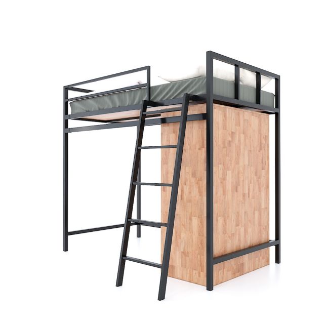 Giường tầng kết hợp tủ quần áo gỗ cao su khung sắt GT009