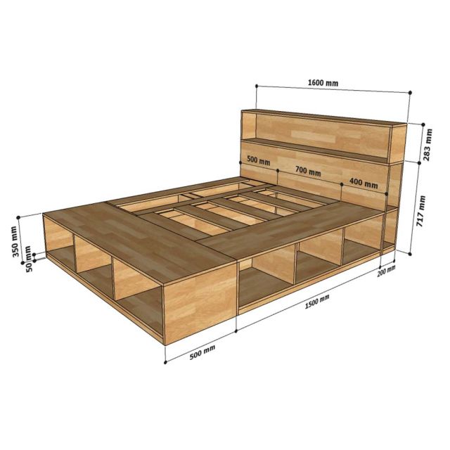 Giường ngủ kết hợp trang trí có hộc kéo gỗ cao su tự nhiên GN68026
