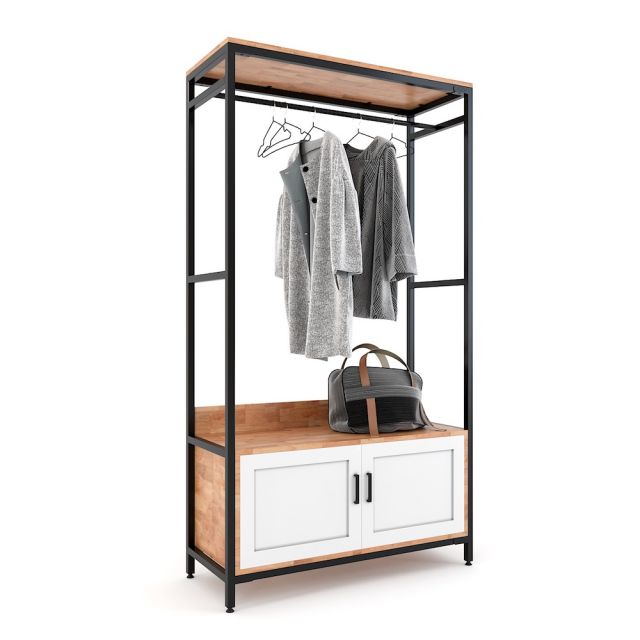 Kệ quần áo 100x40cm có hộc tủ gỗ cao su khung sắt KQA68048