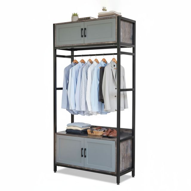 Kệ quần áo 2 hộc tủ 100x40x190cm gỗ cao su khung sắt KQA68049