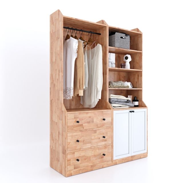 Module tủ quần áo hiện đại 1m4 gỗ cao su TQA68034