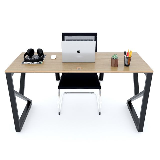 Bàn làm việc 140x60cm gỗ Plywood melamin vân sồi chân sắt hệ Kconcept HBKC029 Bàn làm việc 140x60cm gỗ Plywood melamin vân sồi chân sắt hệ Kconcept HBKC029