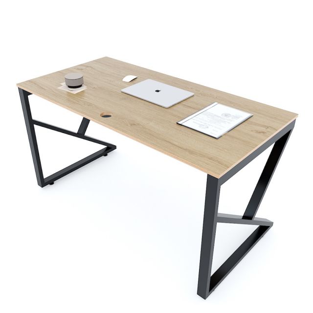 Bàn làm việc 140x70cm gỗ Plywood melamin vân sồi chân sắt hệ Kconcept HBKC031 Bàn làm việc 140x70cm gỗ Plywood melamin vân sồi chân sắt hệ Kconcept HBKC031