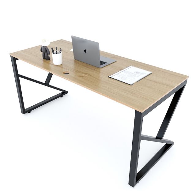 Bàn làm việc 160x70cm gỗ Plywood melamin vân sồi chân sắt hệ Kconcept HBKC032 Bàn làm việc 160x70cm gỗ Plywood melamin vân sồi chân sắt hệ Kconcept HBKC032
