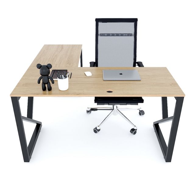 Bàn chữ L 140x140cm gỗ Plywood vân sồi chân sắt hệ Kconcept HBKC038 Bàn chữ L 140x140cm gỗ Plywood vân sồi chân sắt hệ Kconcept HBKC038