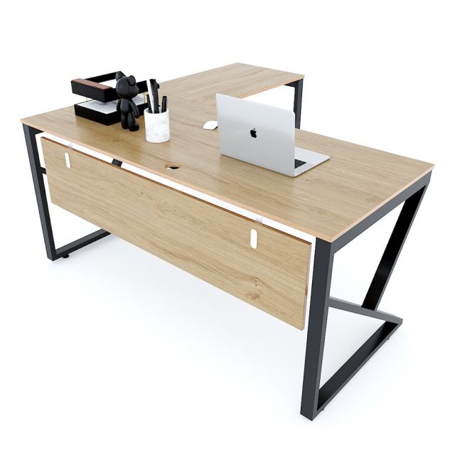 Bàn chữ L 160x150cm gỗ Plywood vân sồi chân sắt Kconcept HBKC039 Bàn chữ L 160x150cm gỗ Plywood vân sồi chân sắt Kconcept HBKC039