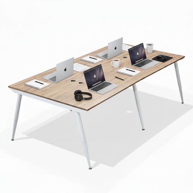 Bàn cụm 4 người 240x120cm gỗ PLywood vân sồi chân sắt hệ CONE HBCO027