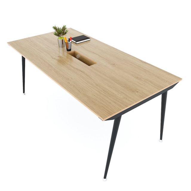 Bàn họp 180x90cm gỗ Plywood vân sồi chân sắt hệ CONE HBCO028 Bàn họp 180x90cm gỗ Plywood vân sồi chân sắt hệ CONE HBCO028