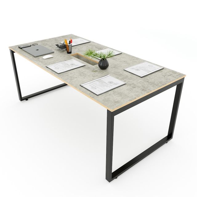 Bàn họp 180x90cm gỗ Plywood melamin màu bê tông hệ Rectang HBRT057 Bàn họp 180x90cm gỗ Plywood melamin màu bê tông hệ Rectang HBRT057