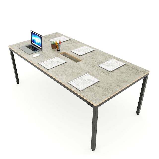 Bàn họp 200x100cm gỗ Plywood màu bê tông chân sắt hệ Uconcept HBRT058 Bàn họp 200x100cm gỗ Plywood màu bê tông chân sắt hệ Uconcept HBRT058
