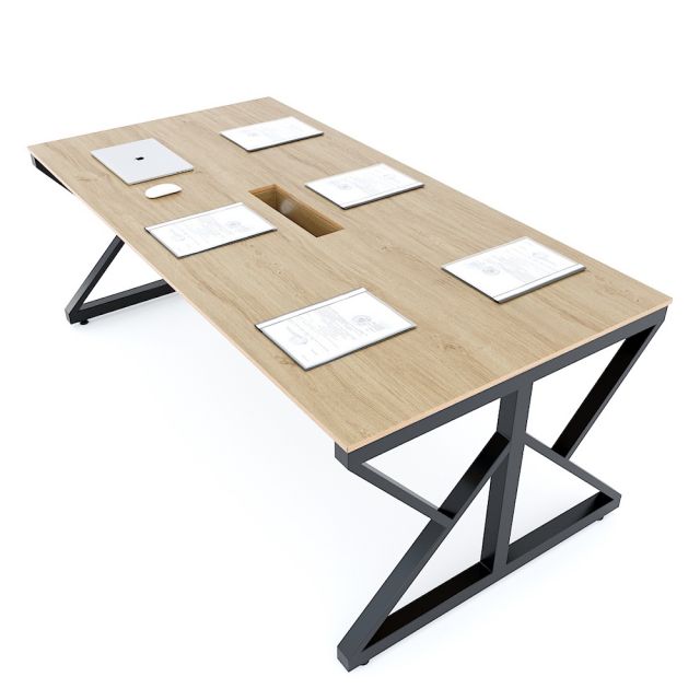 Bàn họp 200x100cm gỗ Plywood vân sồi chân sắt Kconcept HBKC043 Bàn họp 200x100cm gỗ Plywood vân sồi chân sắt Kconcept HBKC043