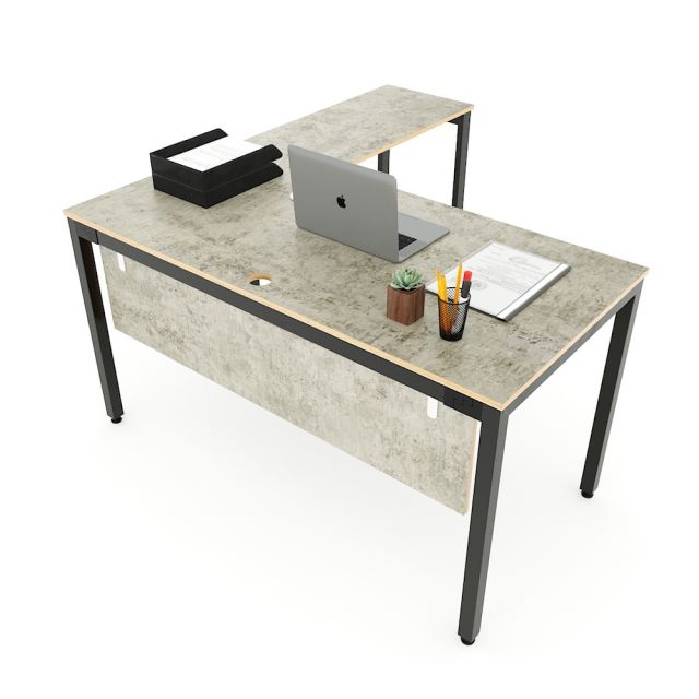 Bàn chữ L mặt bàn chính 140cm gỗ Plywood màu bê tông hệ Uconcept HBUC049 Bàn chữ L mặt bàn chính 140cm gỗ Plywood màu bê tông hệ Uconcept HBUC049