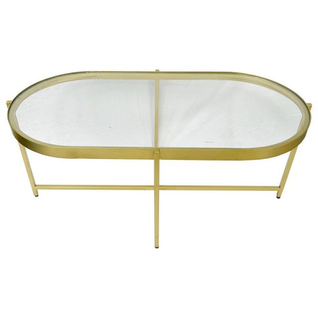 Bàn sofa Oval mặt kính khung vàng đồng TT680160