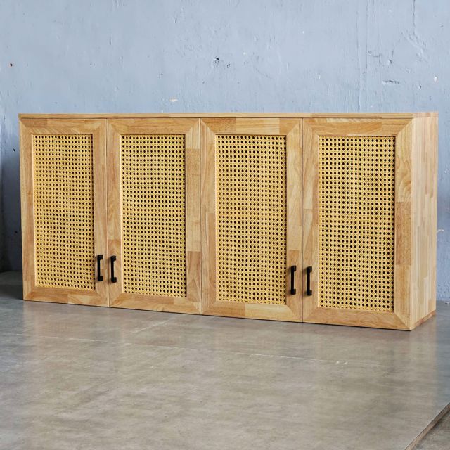 Tủ bếp trên 4 cánh gỗ cao su cửa lưới 160x35x75cm TBT68004