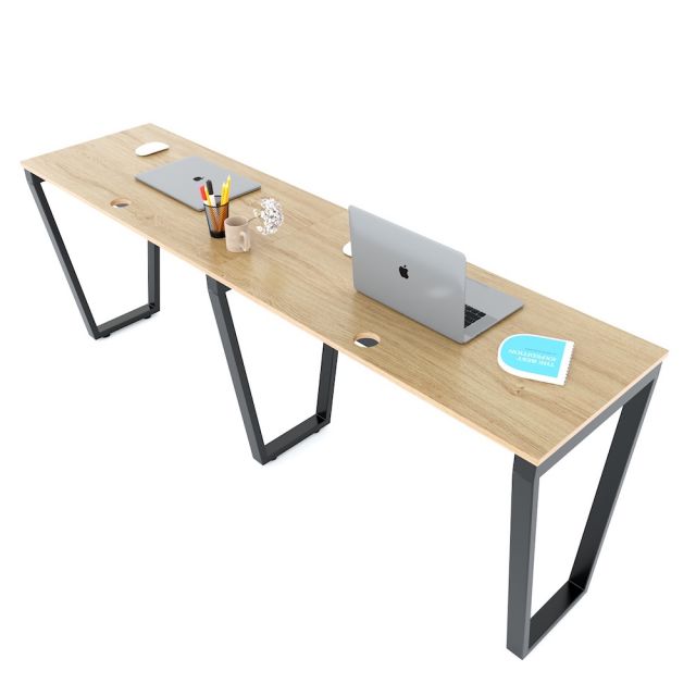 Bàn làm việc cụm 2 200x50cm gỗ Plywood phủ melamin chân Trapeze HBTC034 Bàn làm việc cụm 2 200x50cm gỗ Plywood phủ melamin chân Trapeze HBTC034