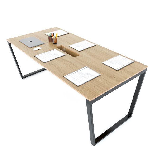 Bàn họp 180x90cm gỗ Plywood phủ melamin chân sắt Trapeze HBTC042 Bàn họp 180x90cm gỗ Plywood phủ melamin chân sắt Trapeze HBTC042