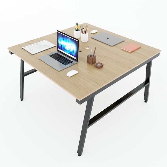 Bàn cụm 2 120x120cm gỗ Plywood phủ melamin chân sắt Aconcept HBAC039 Bàn cụm 2 120x120cm gỗ Plywood phủ melamin chân sắt Aconcept HBAC039