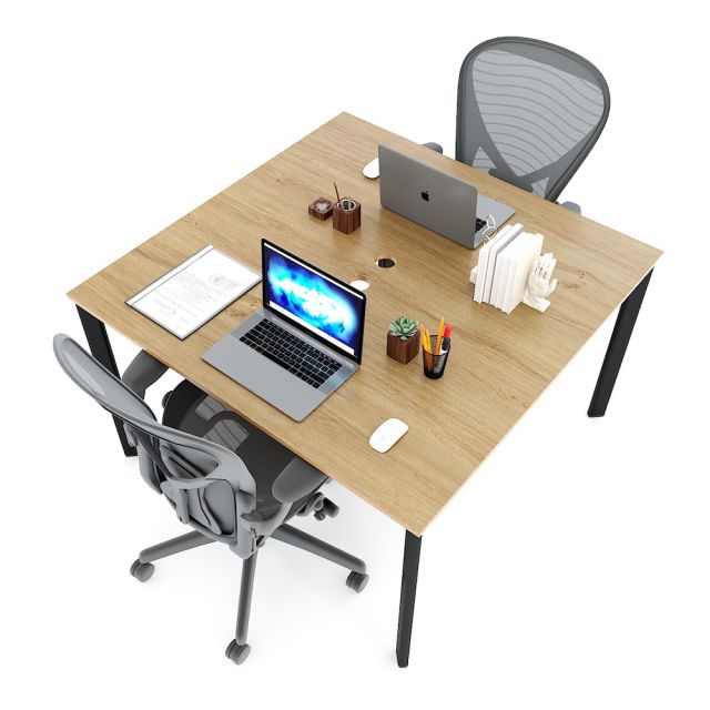 Bàn cụm 2 120x120cm gỗ Plywood phủ melamin chân sắt Oval HBOV038 Bàn cụm 2 120x120cm gỗ Plywood phủ melamin chân sắt Oval HBOV038