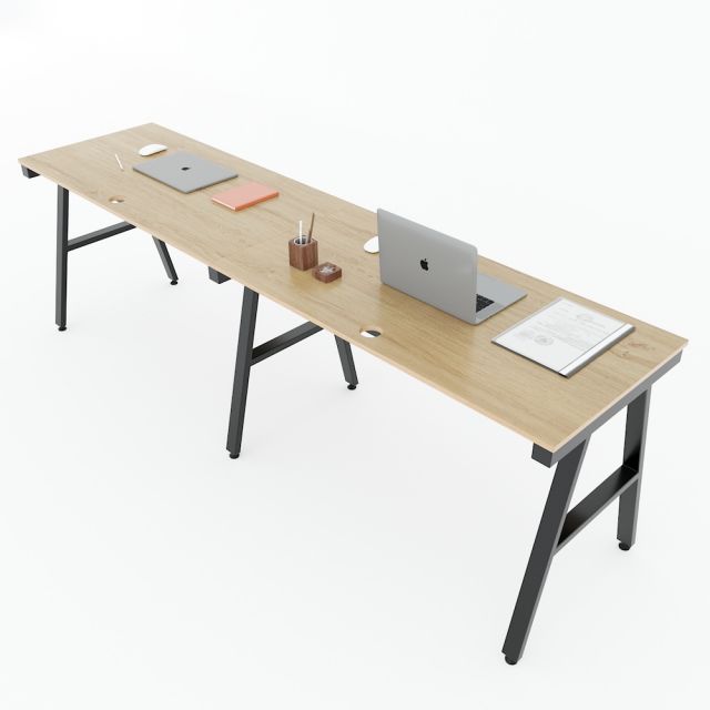 Bàn cụm 2 240x60cm gỗ Plywood phủ melamin chân sắt Aconcept HBAC040 Bàn cụm 2 240x60cm gỗ Plywood phủ melamin chân sắt Aconcept HBAC040