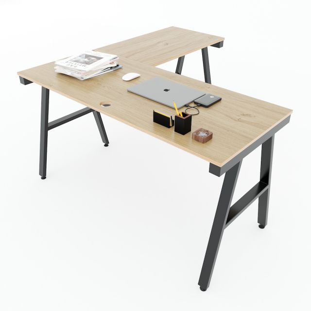 Bàn làm việc chữ L 140x140cm gỗ Plywood phủ melamin chân sắt Aconcept HBAC042 Bàn làm việc chữ L 140x140cm gỗ Plywood phủ melamin chân sắt Aconcept HBAC042