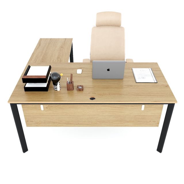Bàn chữ L 160x160cm gỗ Plywood phủ melamin chân sắt Oval HBOV043 Bàn chữ L 160x160cm gỗ Plywood phủ melamin chân sắt Oval HBOV043