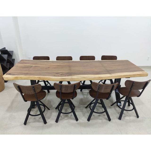Bộ bàn ăn gỗ me tây và 8 ghế lưng tựa gỗ CBBA040