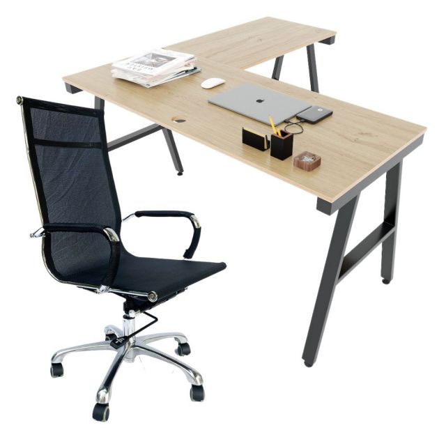 Combo bàn làm việc chữ L và ghế lưới lưng cao CB68154 Combo bàn làm việc chữ L và ghế lưới lưng cao CB68154