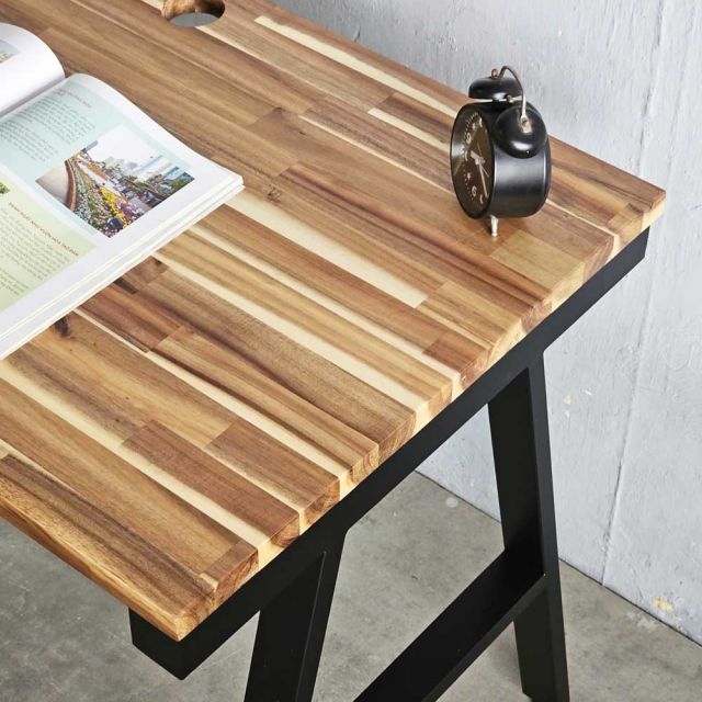 Bàn làm việc gỗ Tràm dày 25mm màu cánh gián chân sắt Aconcept HBWD046